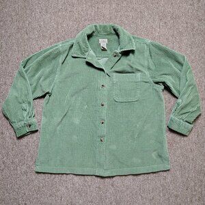 L.L. BEAN Corduroy Shacket Women M Petite Green 100% Cotton Long Sleeve Classic